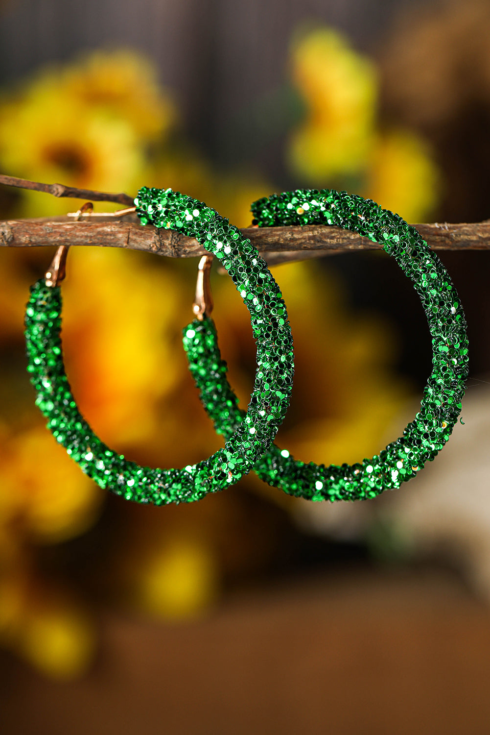 Dark Green Sequin Hoop Earrings