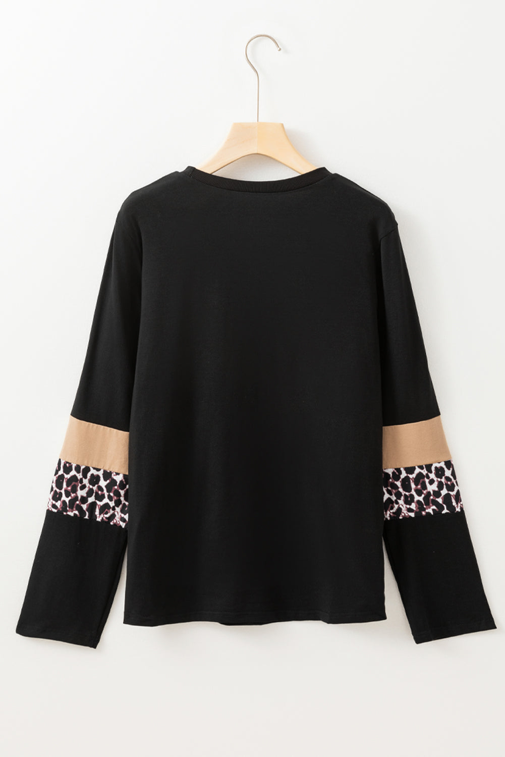 Rose Leopard Colorblock Patchwork Crew Neck Top