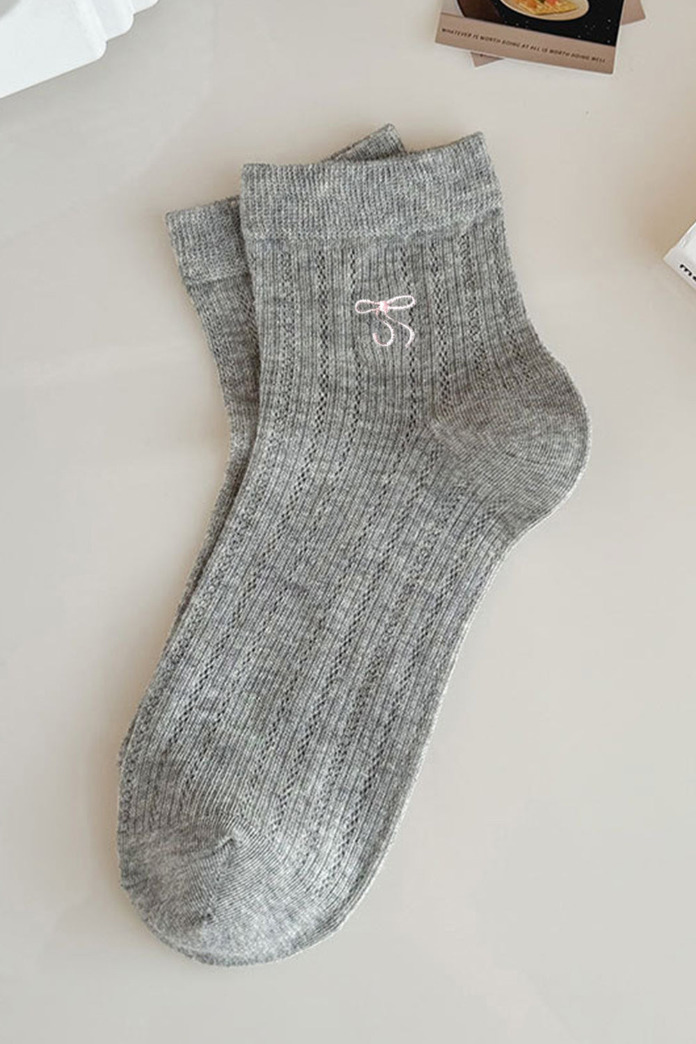 Dark Grey Bowknot Cotton Ankle Socks