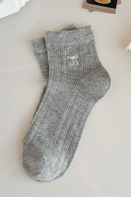 Dark Grey Bowknot Cotton Ankle Socks