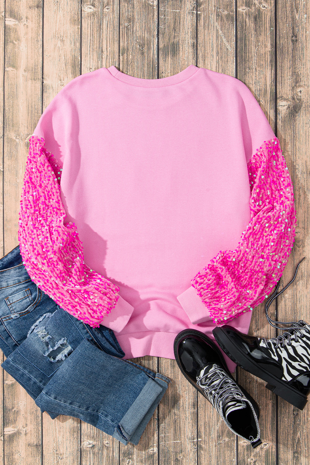 Pink Nutcracker Sequin Sleeve Graphic Sweatshirt