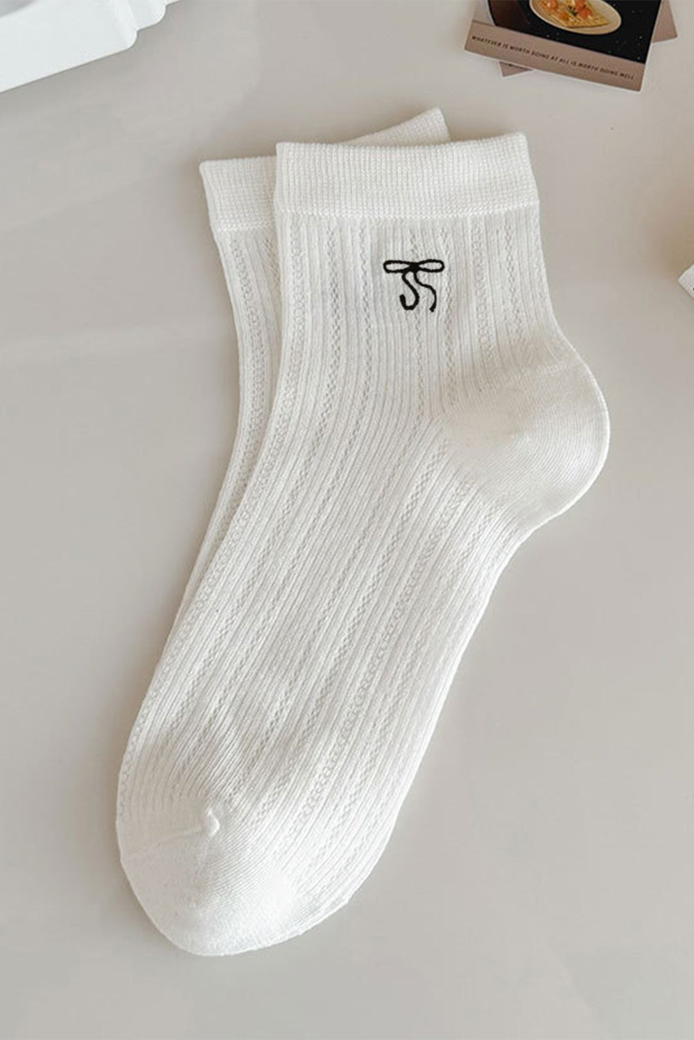 Dark Grey Bowknot Cotton Ankle Socks