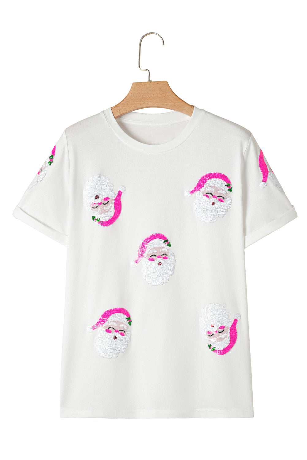 White Sequin Santa Clause Pattern Funny Christmas T Shirt