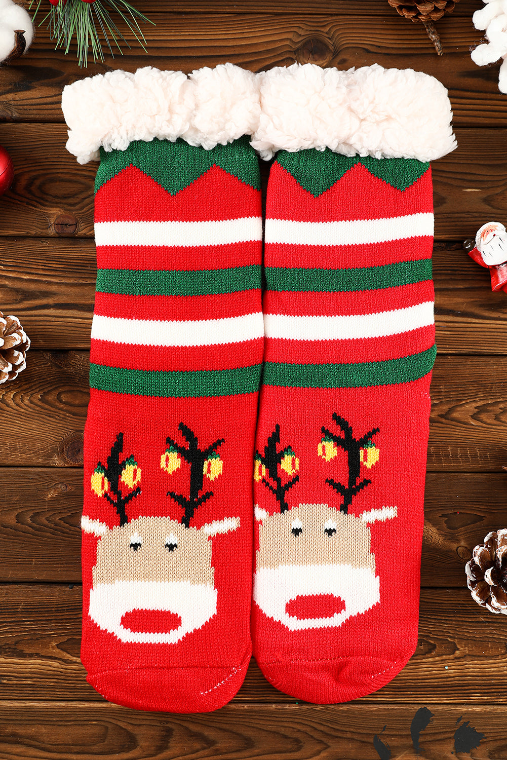 Fiery Red Christmas Cartoon Pattern Woolen Knit Socks