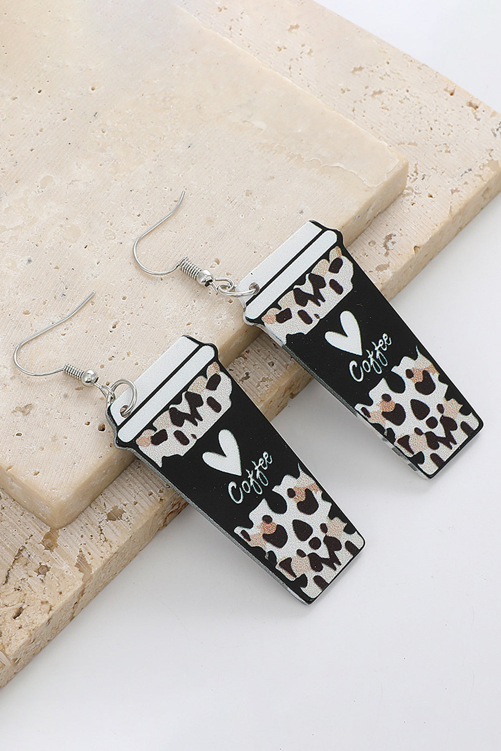 Black Leopard Coffee Print Beverage Cup Shape Earrings