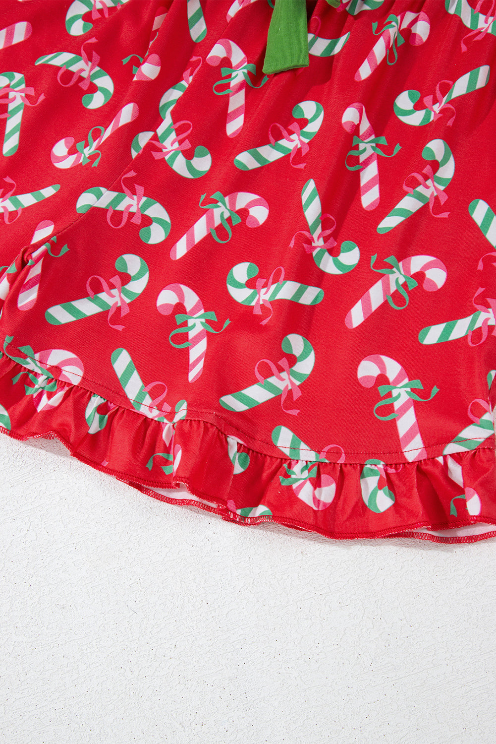 Pink Christmas Candy Cane Print Knotted Pajama Set