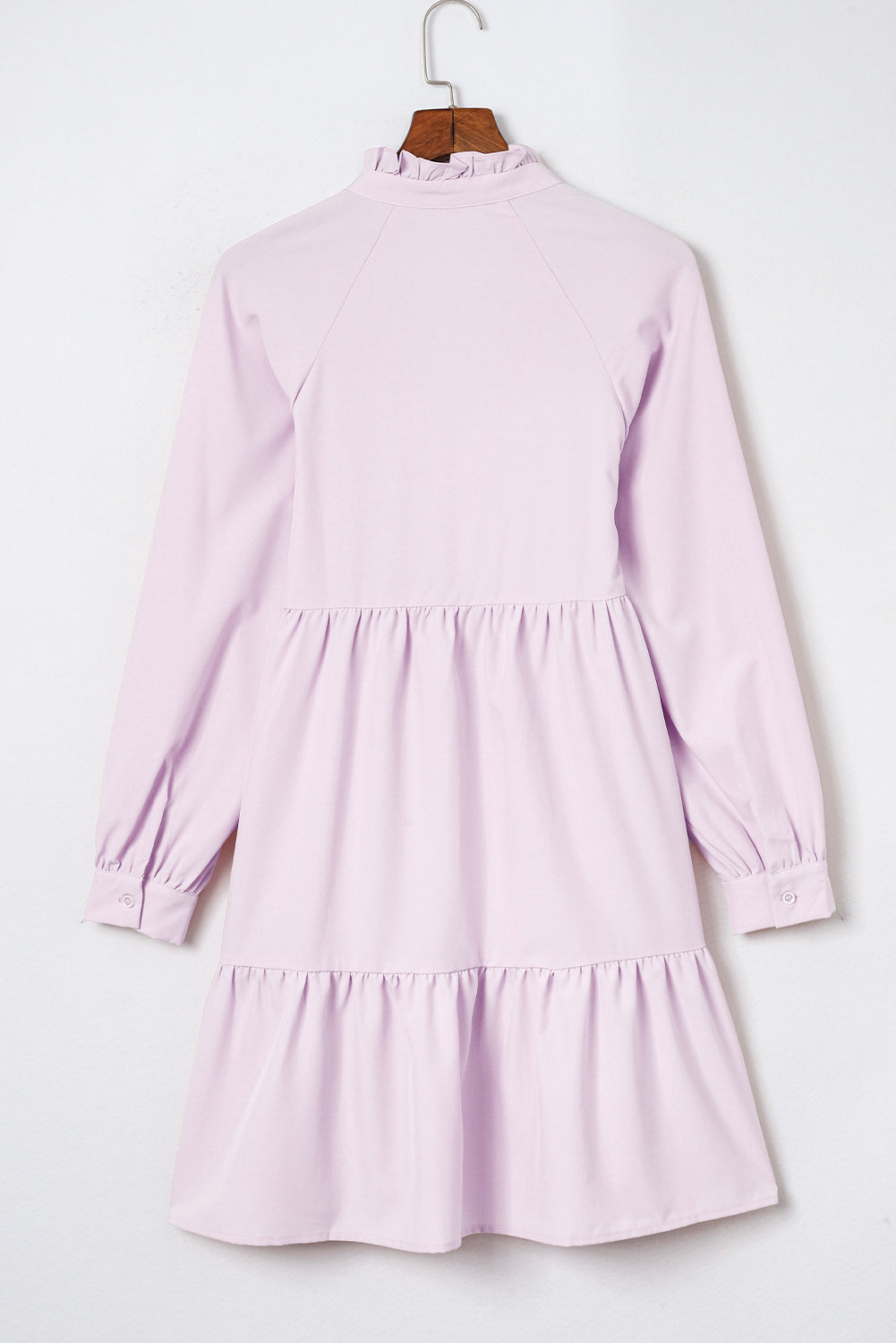 Pink Casual Stand V Neck Short Frill Dress