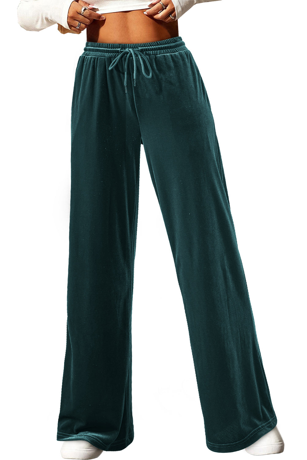 Evergreen Solid Drawstring Waist Wide Leg Pants