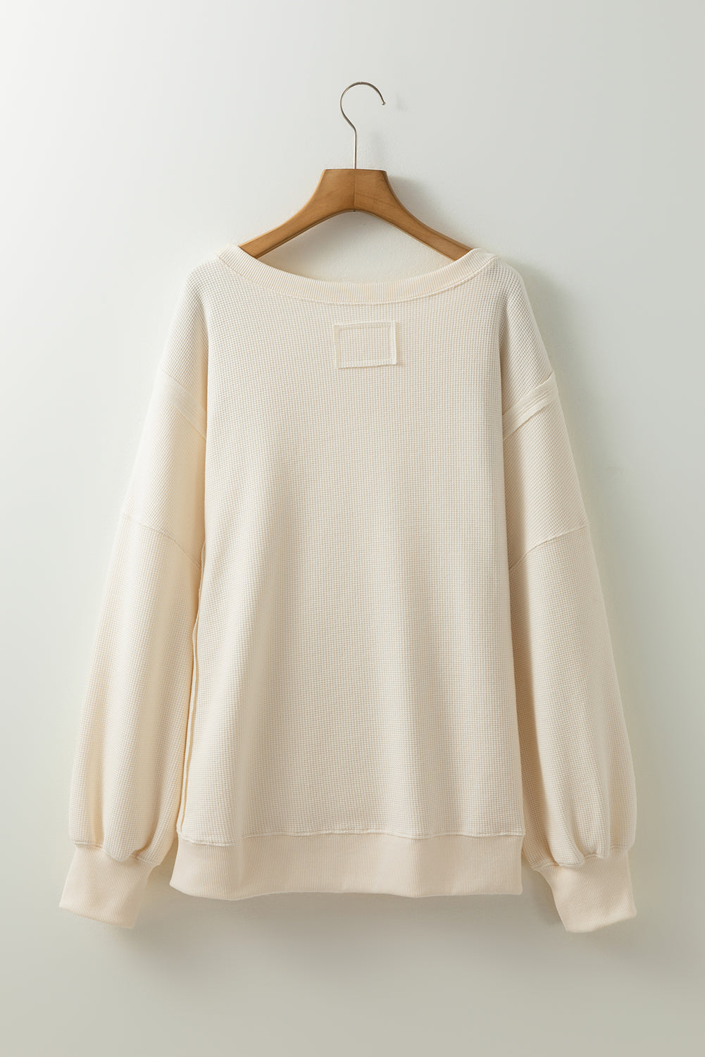 White Solid Color Waffle Drop Shoulder Plus Size Sweatshirt