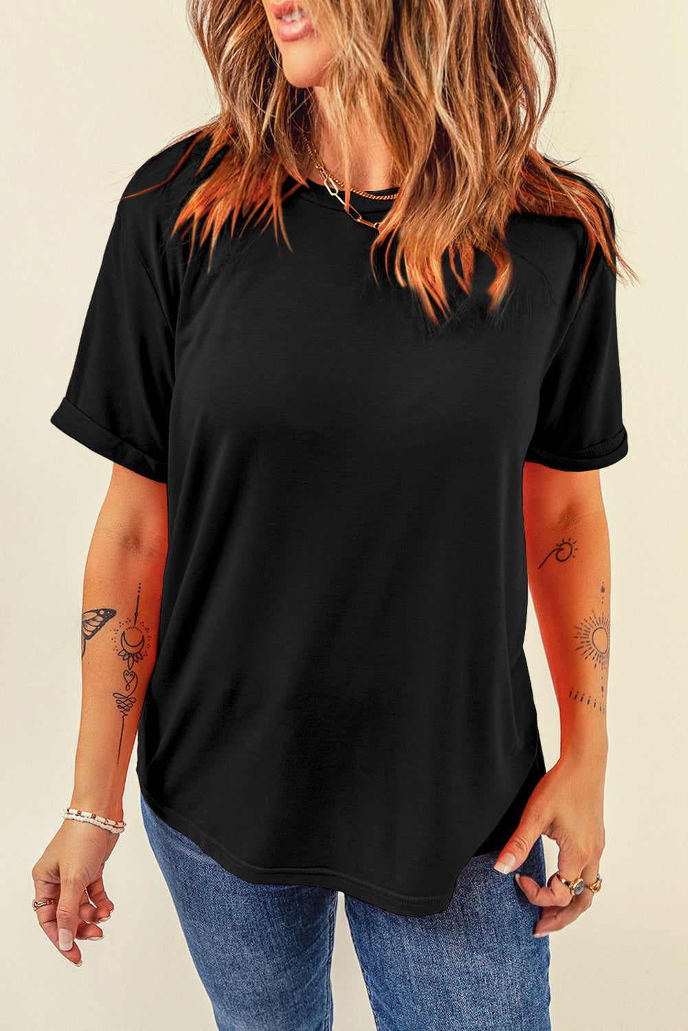 White Solid Color Basic Crew Neck Plain Tee