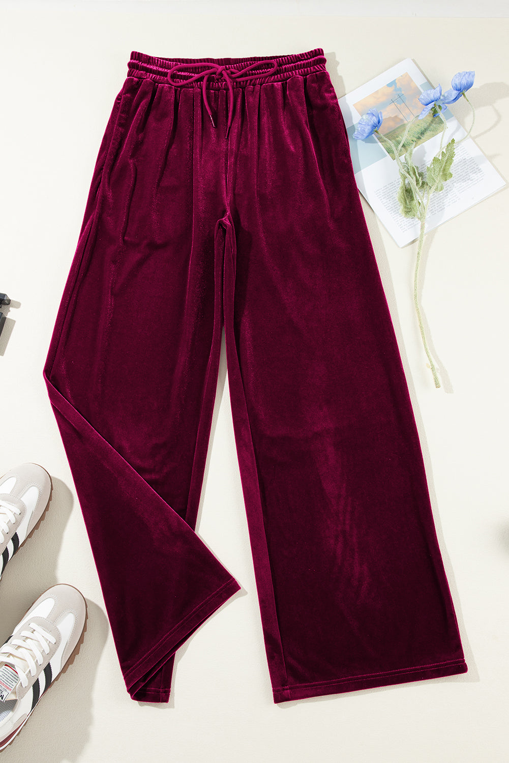 Evergreen Solid Drawstring Waist Wide Leg Pants