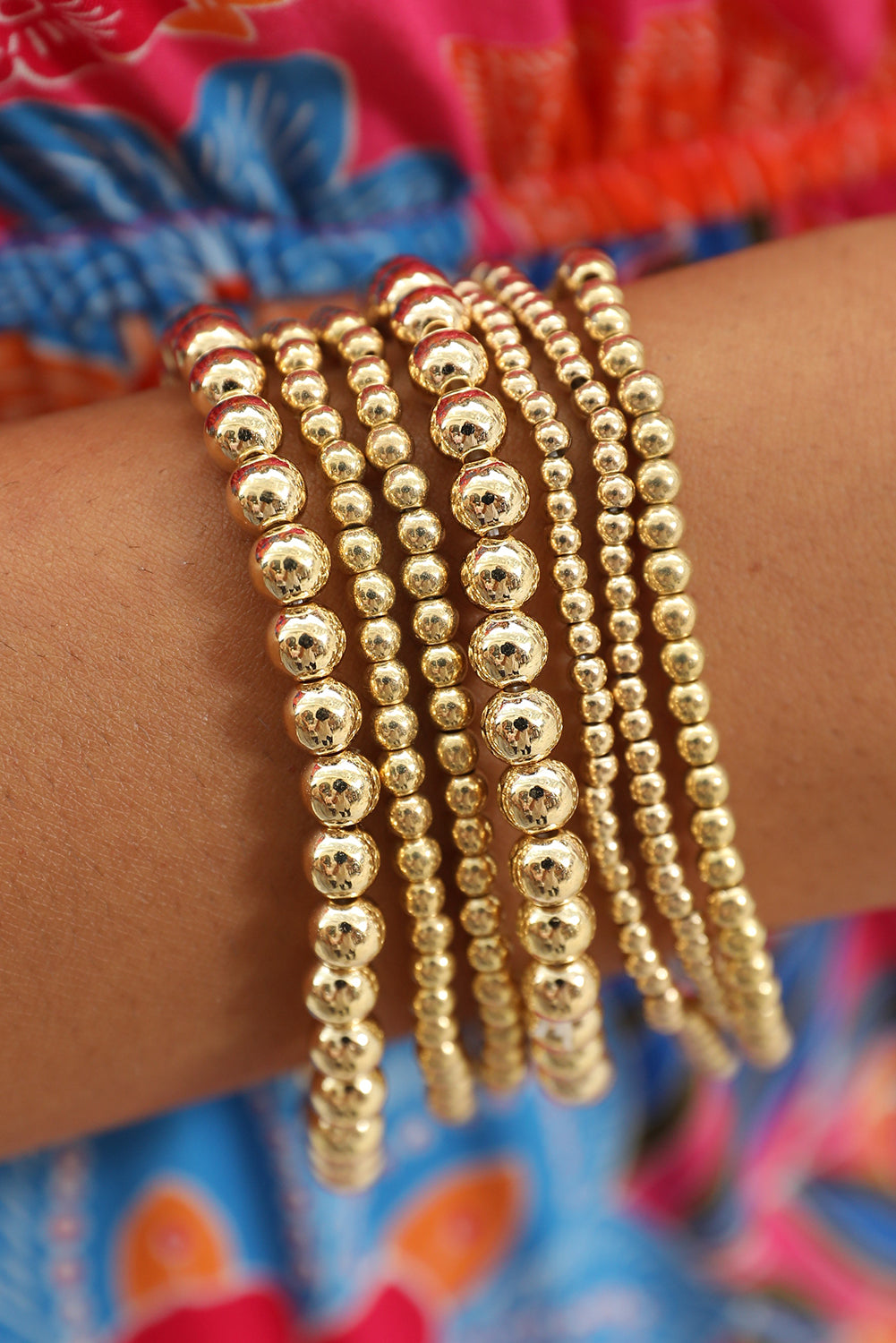 Gold 7pcs Minimalist Beaded Luxury Bracelet Set