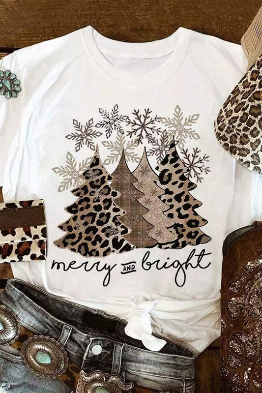 Black Leopard Christmas Tree Crew Neck Graphic T Shirt