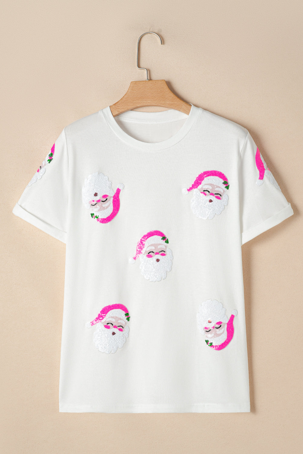 White Sequin Santa Clause Pattern Funny Christmas T Shirt