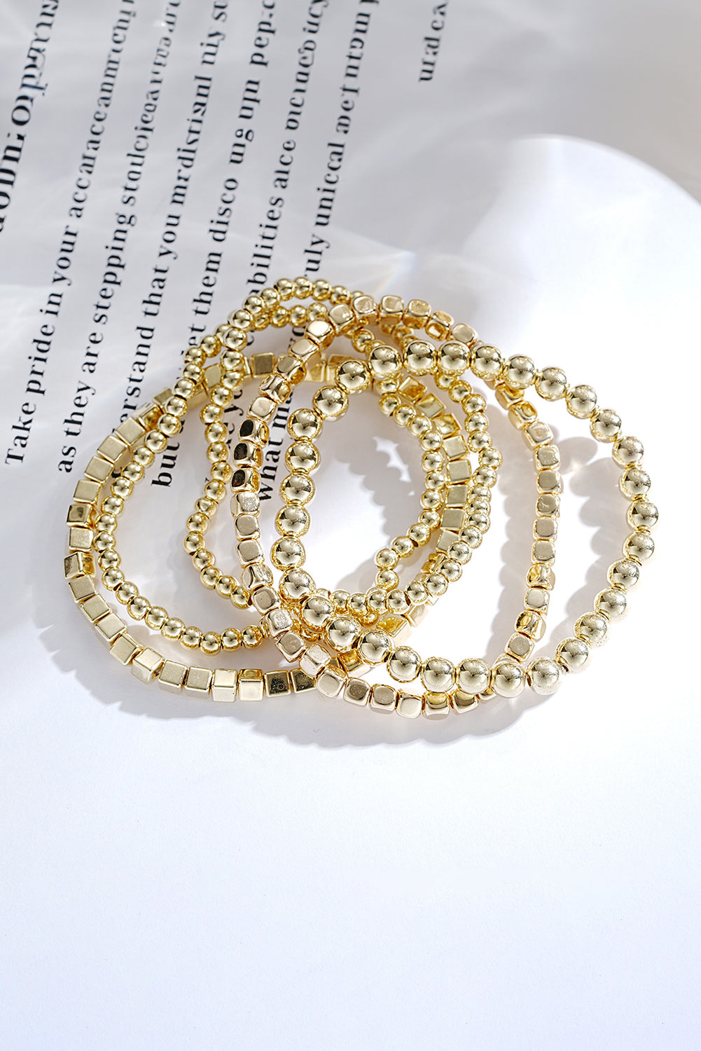 Gold 5Pcs Plated Cube Beaded Bracelet Set