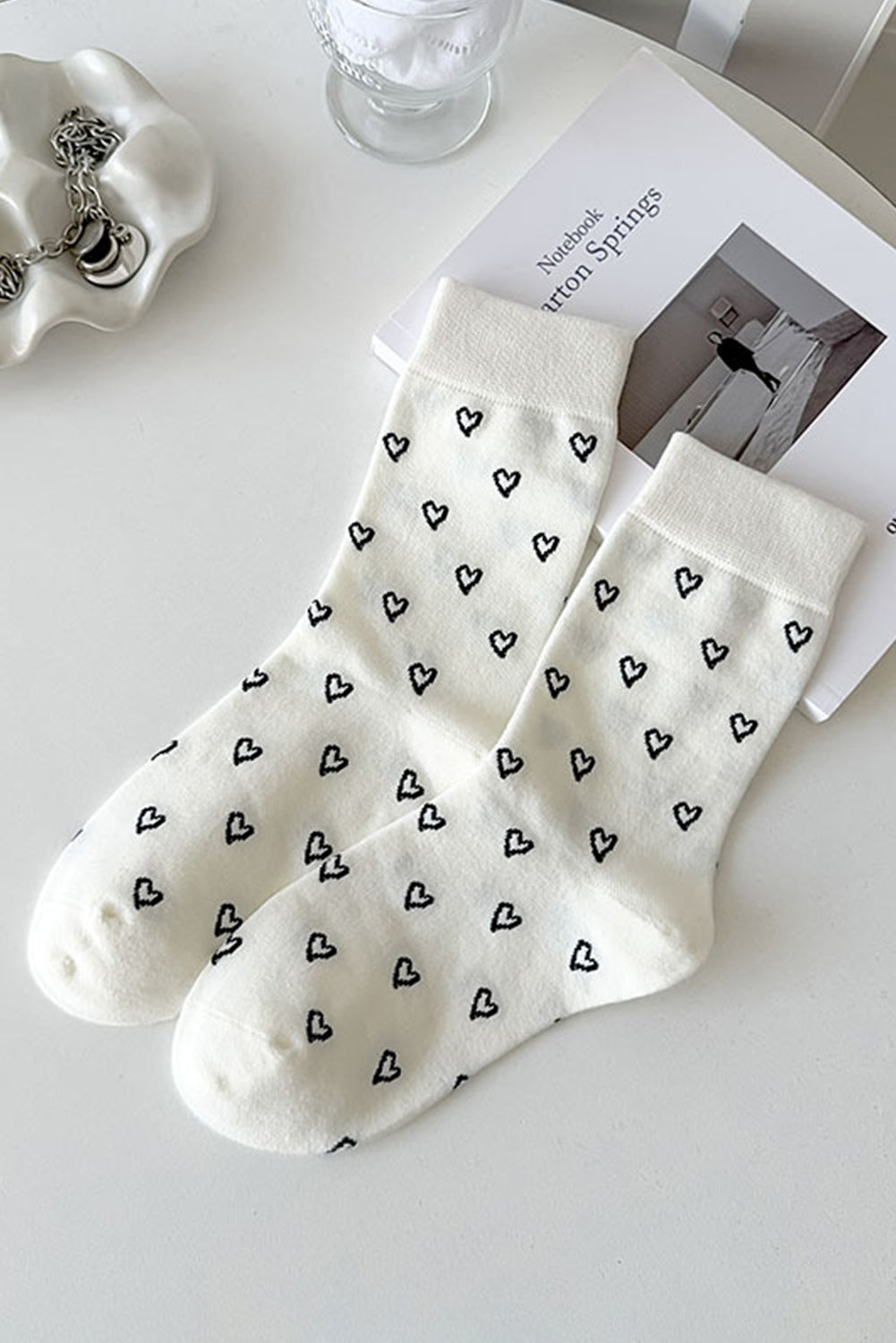 White Bow Ribbed Edge Crew Socks