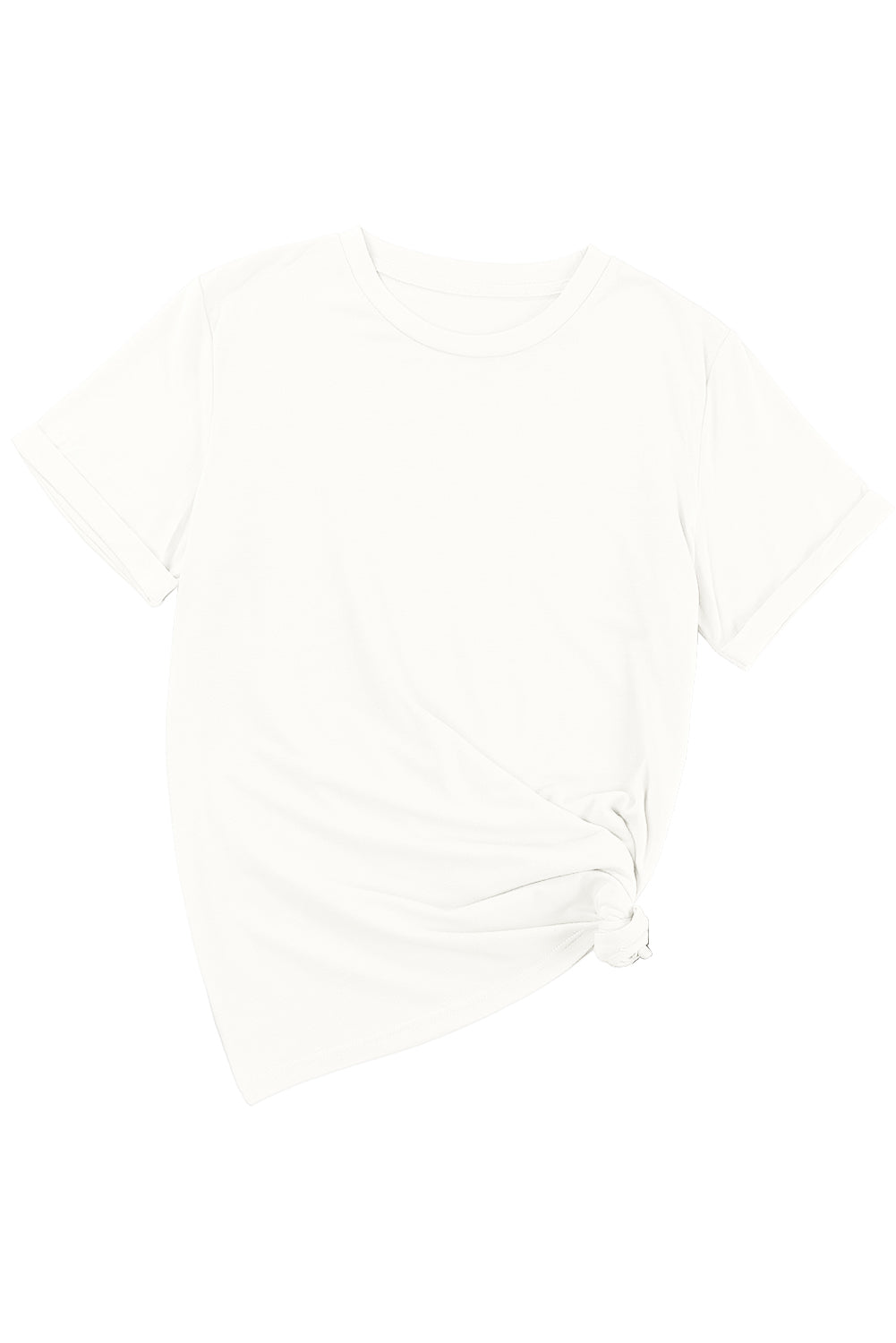 White Solid Color Basic Crew Neck Plain Tee