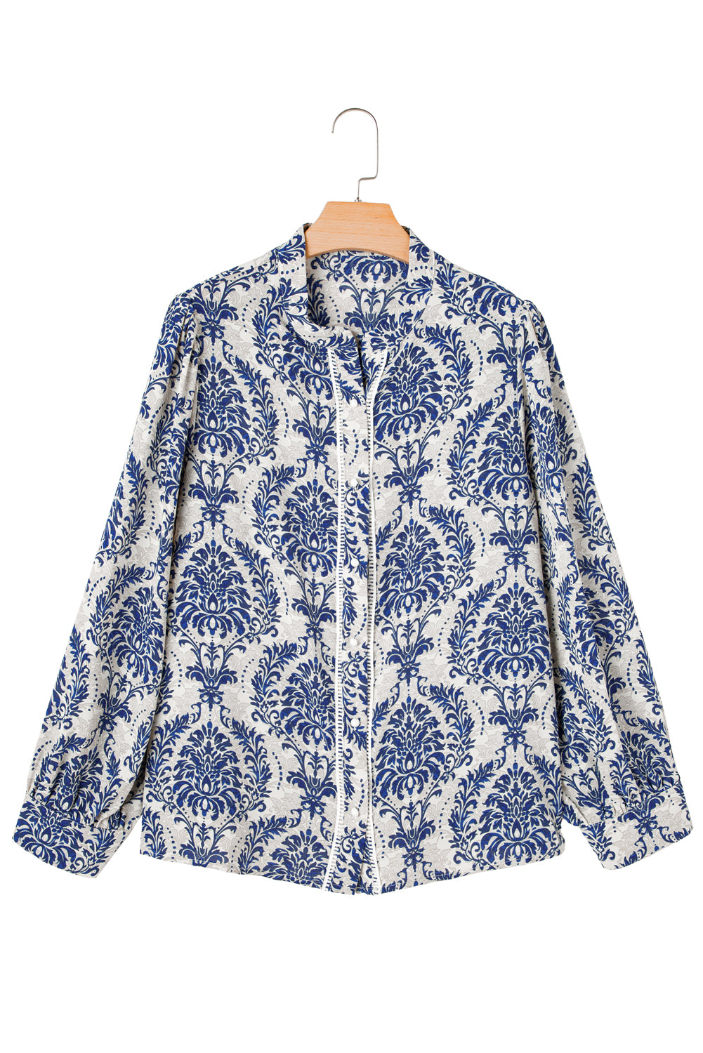 Sky Blue Ethnic Print Notch Neck Plus Size Shirt