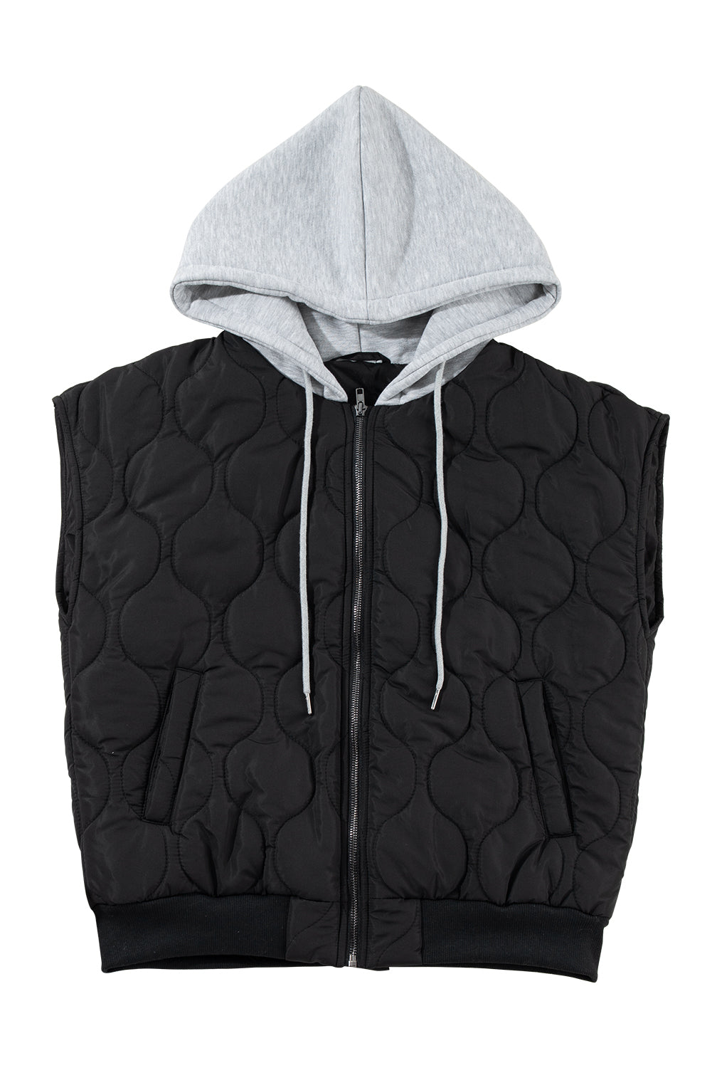 Jungle Green Quilted Drawstring Hooded Zip Up Puffer Vest