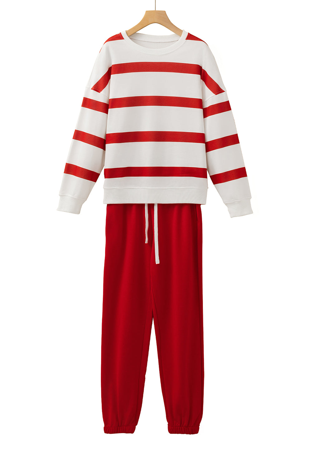 Red Striped Drop Shoulder Pullover and Joggers Set