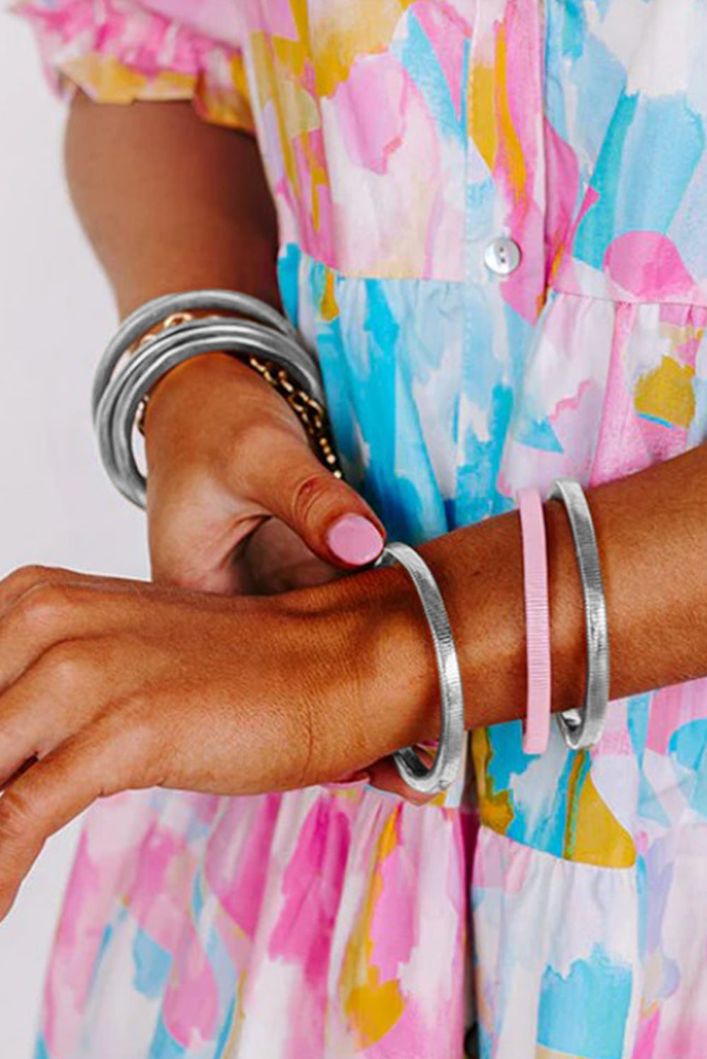 Silvery Stretchy Metal Wide Bangle