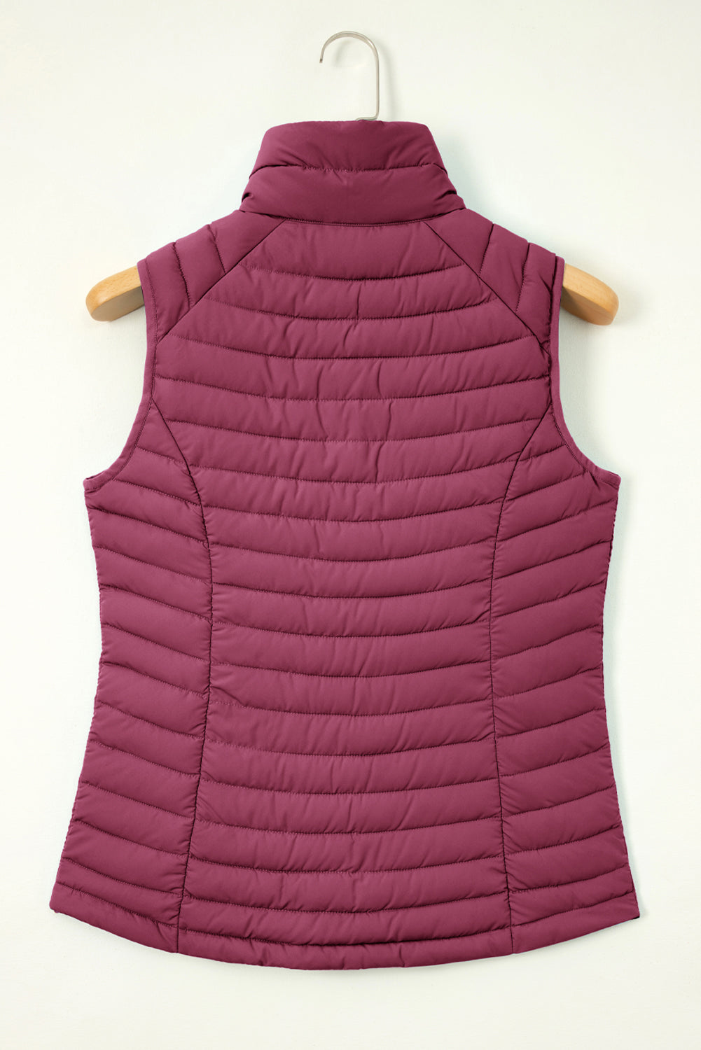 Silvery Plush Collared Quilted Zipped Puffer Vest