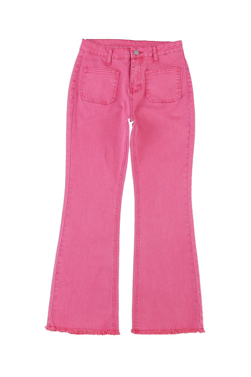 Pink Raw Hem Light Wash Flare Mid Rise Pants